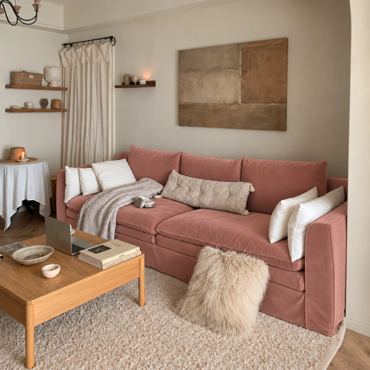Custom Sofa Slipcover — Performance HH200 · Dusty Rose