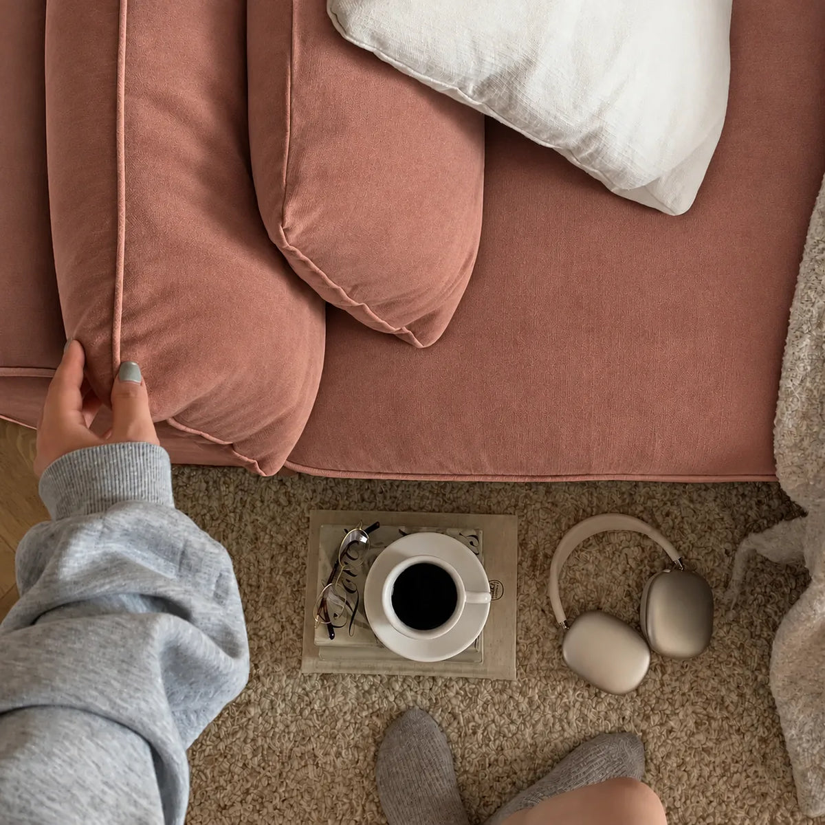 Custom Sofa Slipcover — Performance HH200 · Dusty Rose