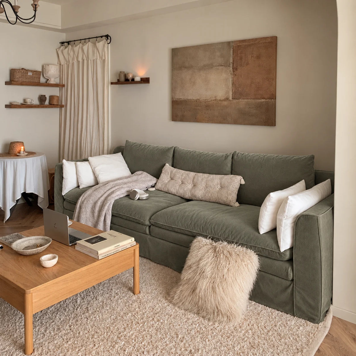 Custom Sofa Slipcover — Performance HH200 · Muted Sage Olive