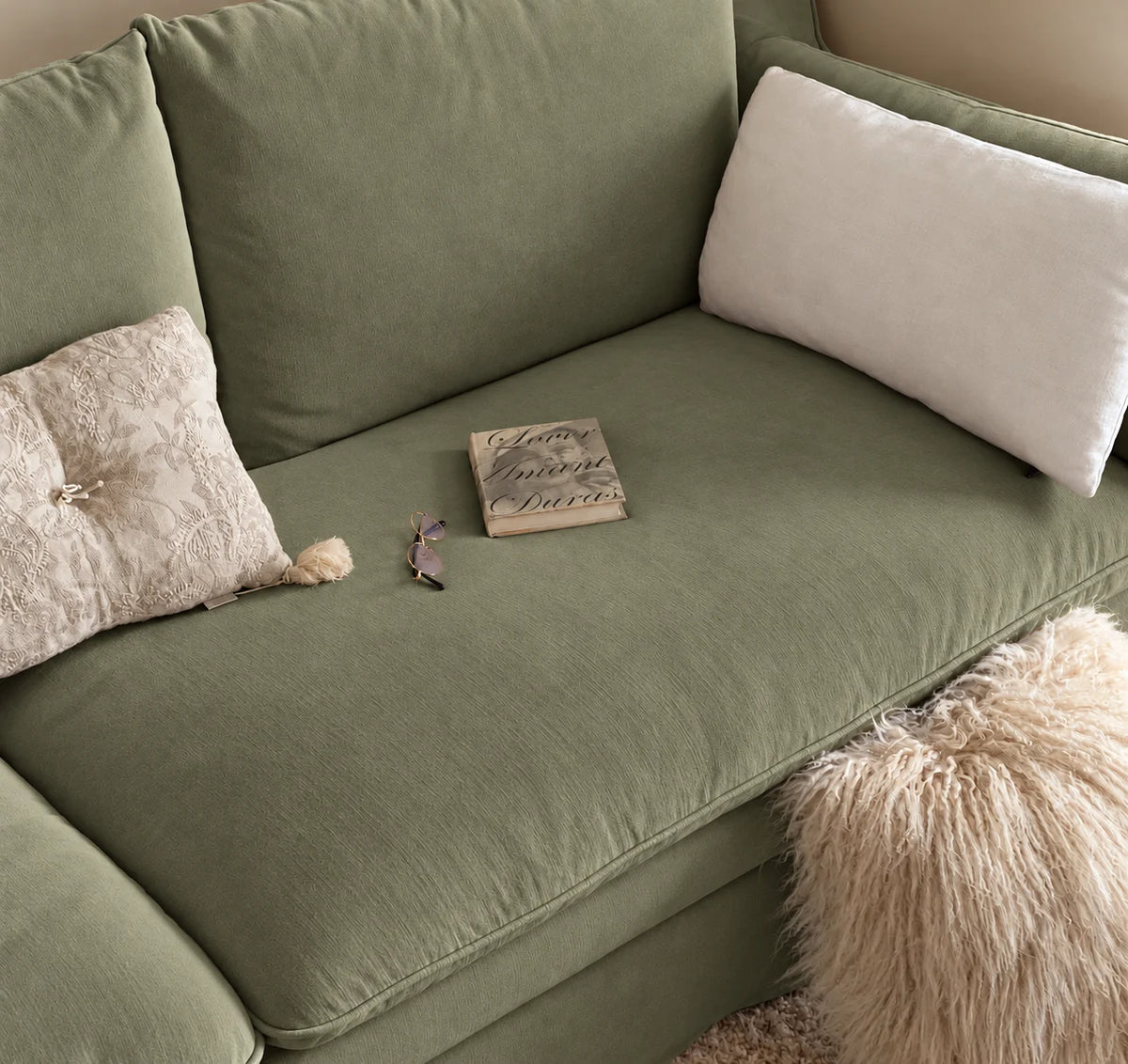 Custom Sofa Slipcover — Performance HH200 · Muted Sage Olive