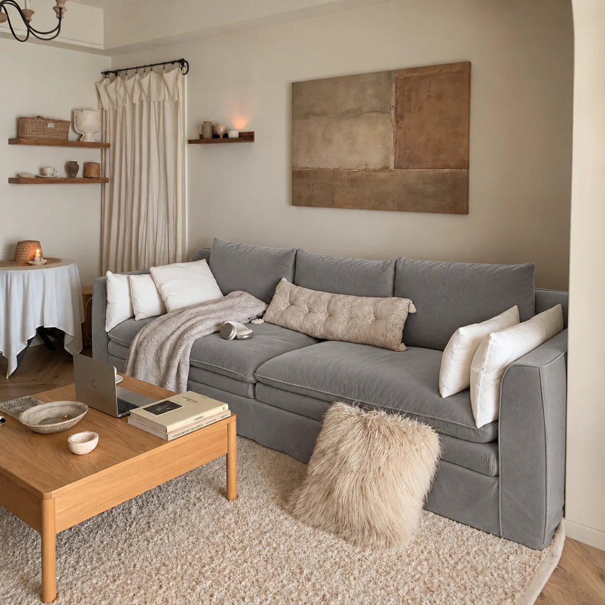 Custom Sofa Slipcover — Performance HH200 · Neutral Smoke Gray