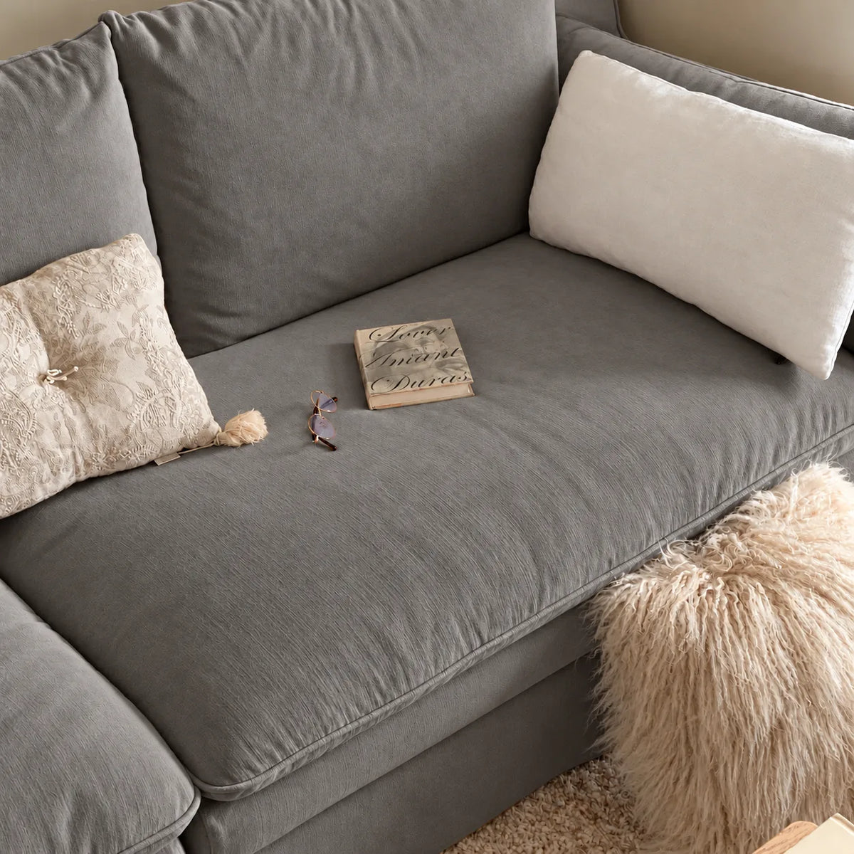 Custom Sofa Slipcover — Performance HH200 · Neutral Smoke Gray