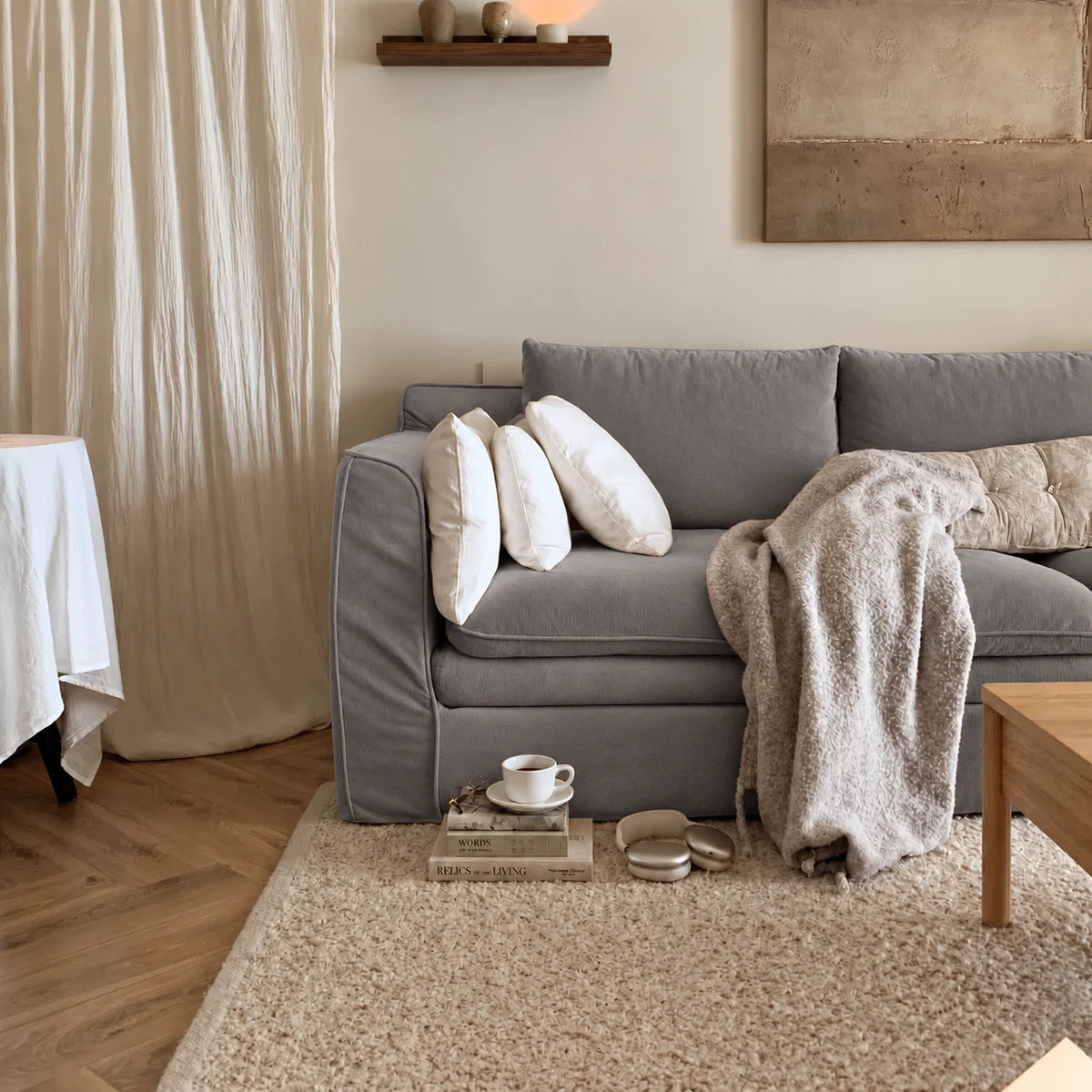 Custom Sofa Slipcover — Performance HH200 · Neutral Smoke Gray
