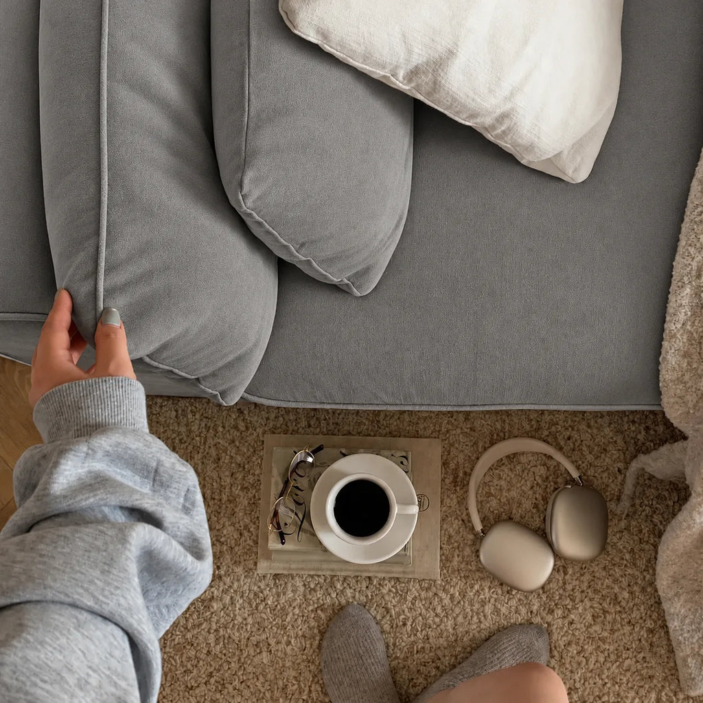 Custom Sofa Slipcover — Performance HH200 · Neutral Smoke Gray