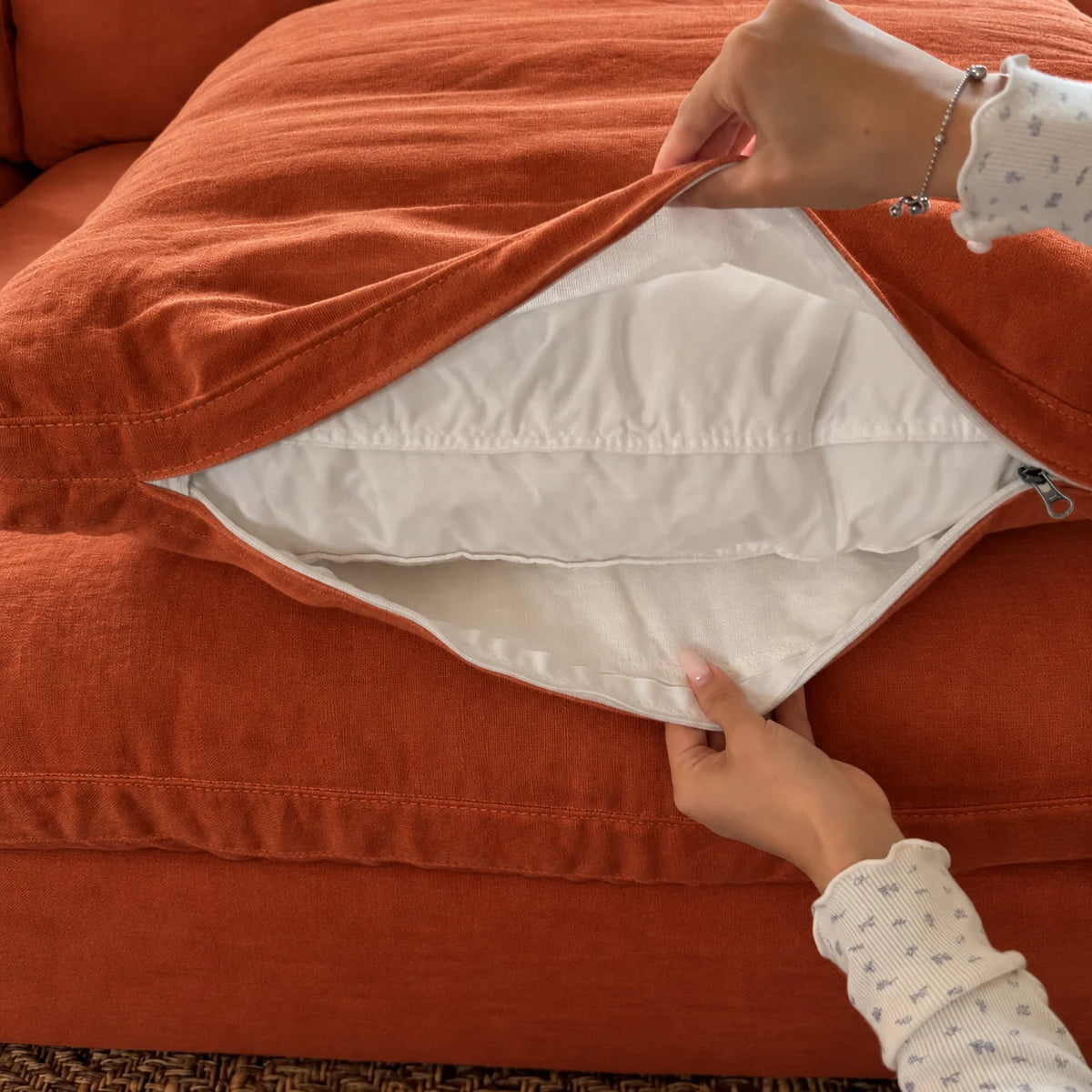 Custom Sofa Slipcover — Performance HH200 · Terracotta