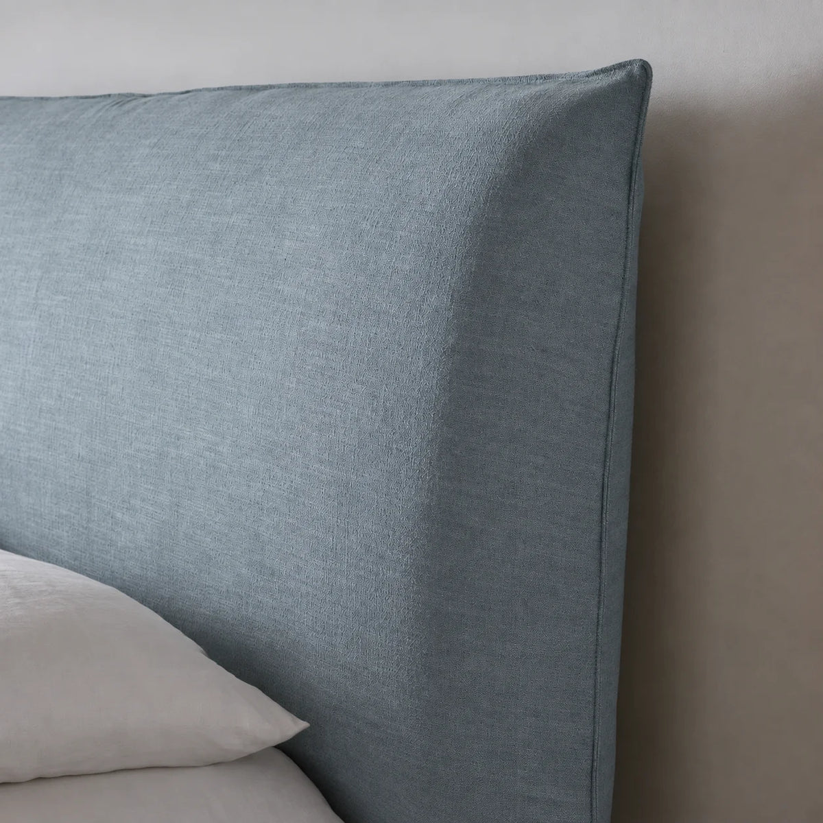 Custom Bed Frame Cover — Elara Flax · Alpine Mist