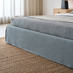 Custom Bed Frame Cover — Elara Flax · Alpine Mist