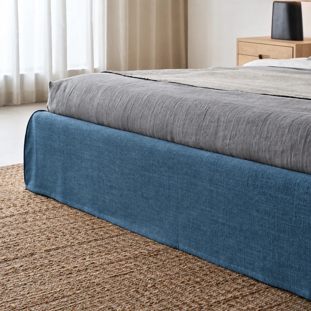 Custom Bed Frame Cover — Elara Flax · Celadon Whisper