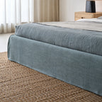 Custom Bed Frame Cover — Elara Flax · Celeste Blue