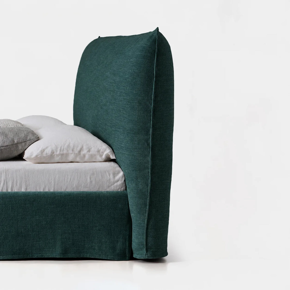 Custom Bed Frame Cover — Elara Flax · Emerald Jewel