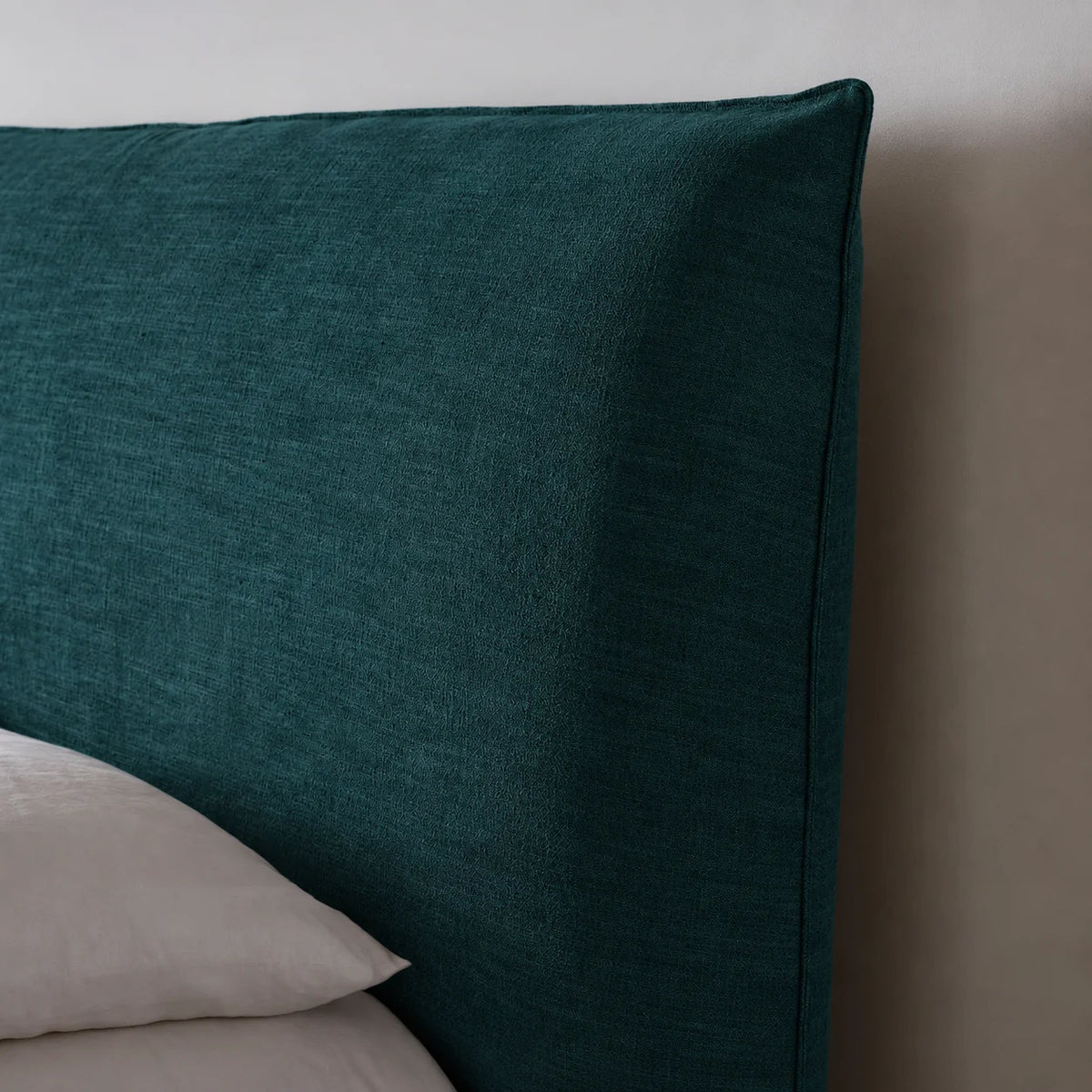 Custom Bed Frame Cover — Elara Flax · Emerald Jewel