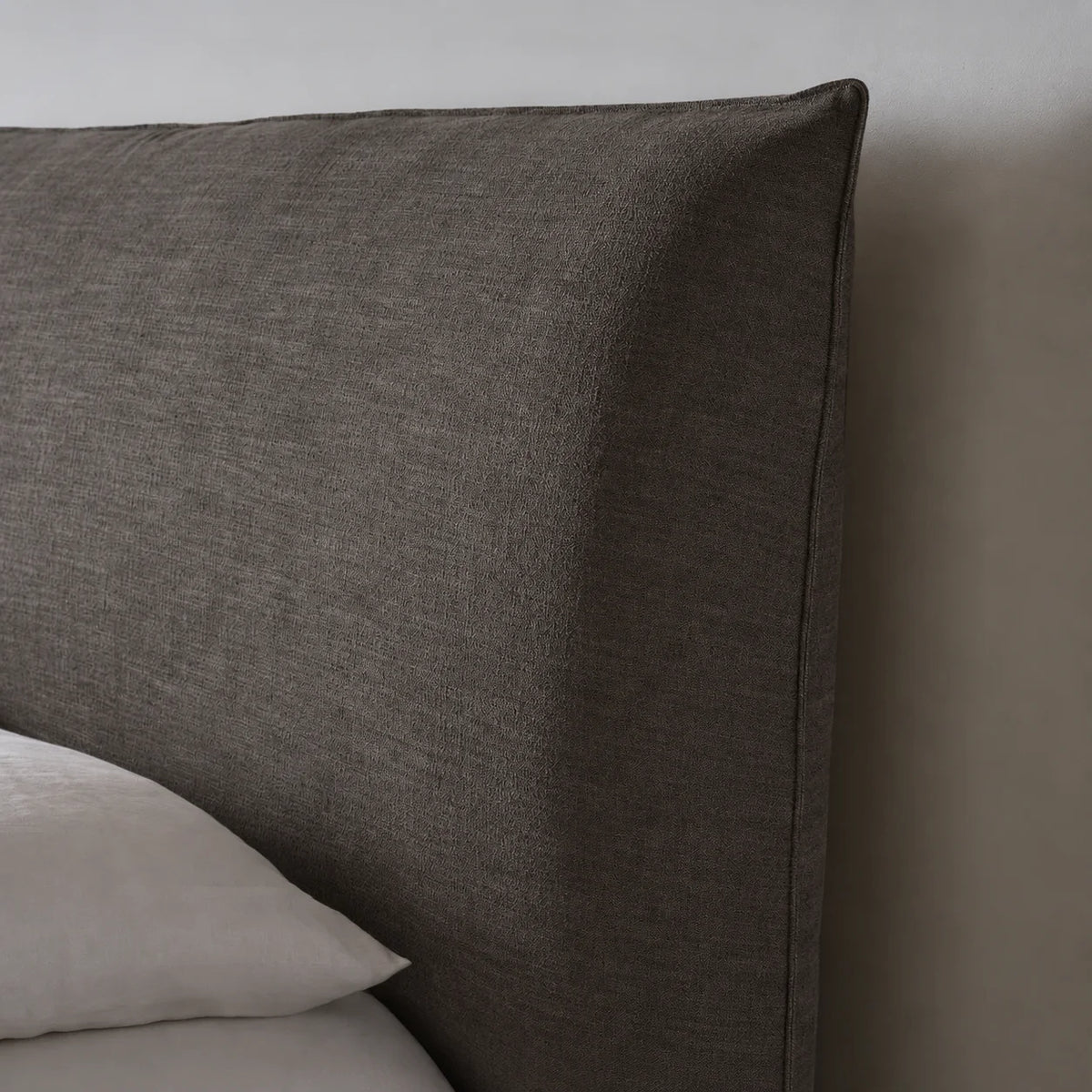 Custom Bed Frame Cover — Elara Flax · Espresso Bark