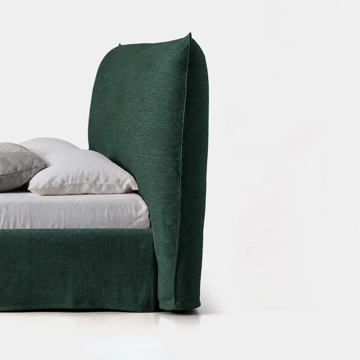 Custom Bed Frame Cover — Elara Flax · Evergreen Canopy