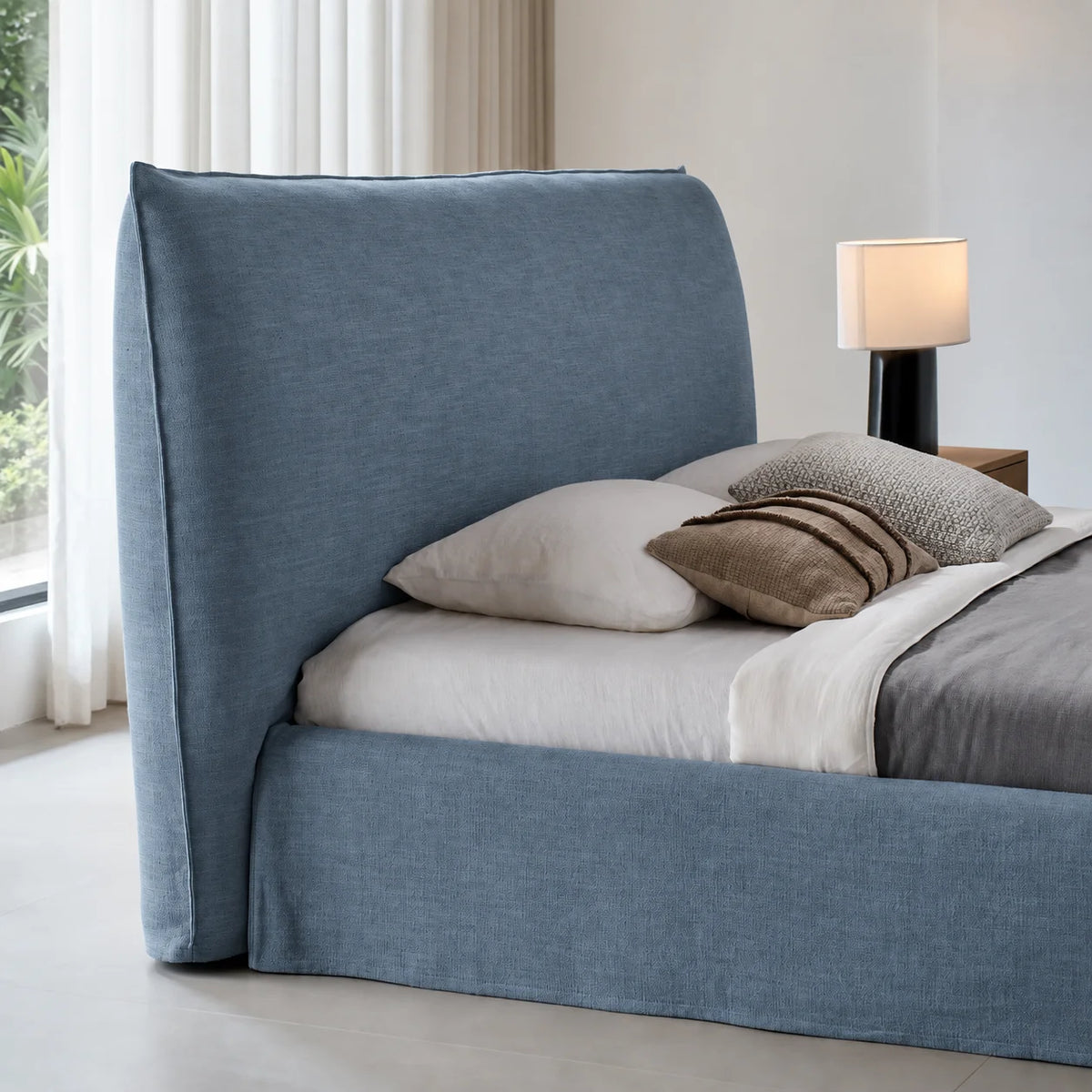Custom Bed Frame Cover — Elara Flax · Foggy Harbor