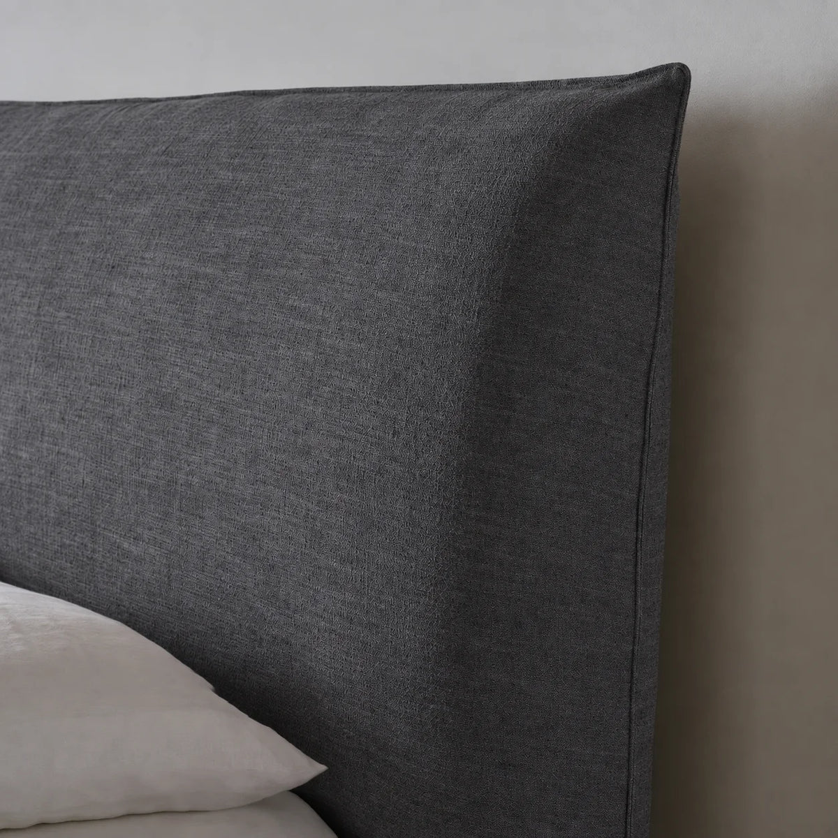 Custom Bed Frame Cover — Elara Flax · Graphite Shadow