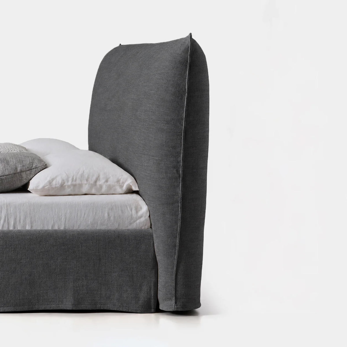 Custom Bed Frame Cover — Elara Flax · Graphite Shadow