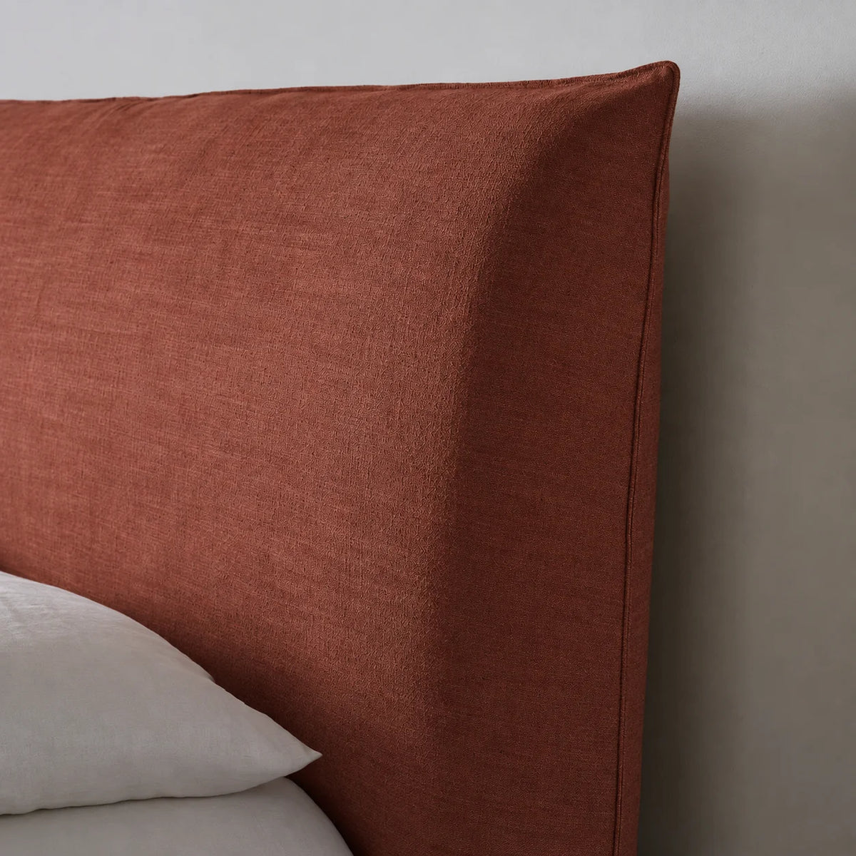Custom Bed Frame Cover — Elara Flax · Imperial Crimson