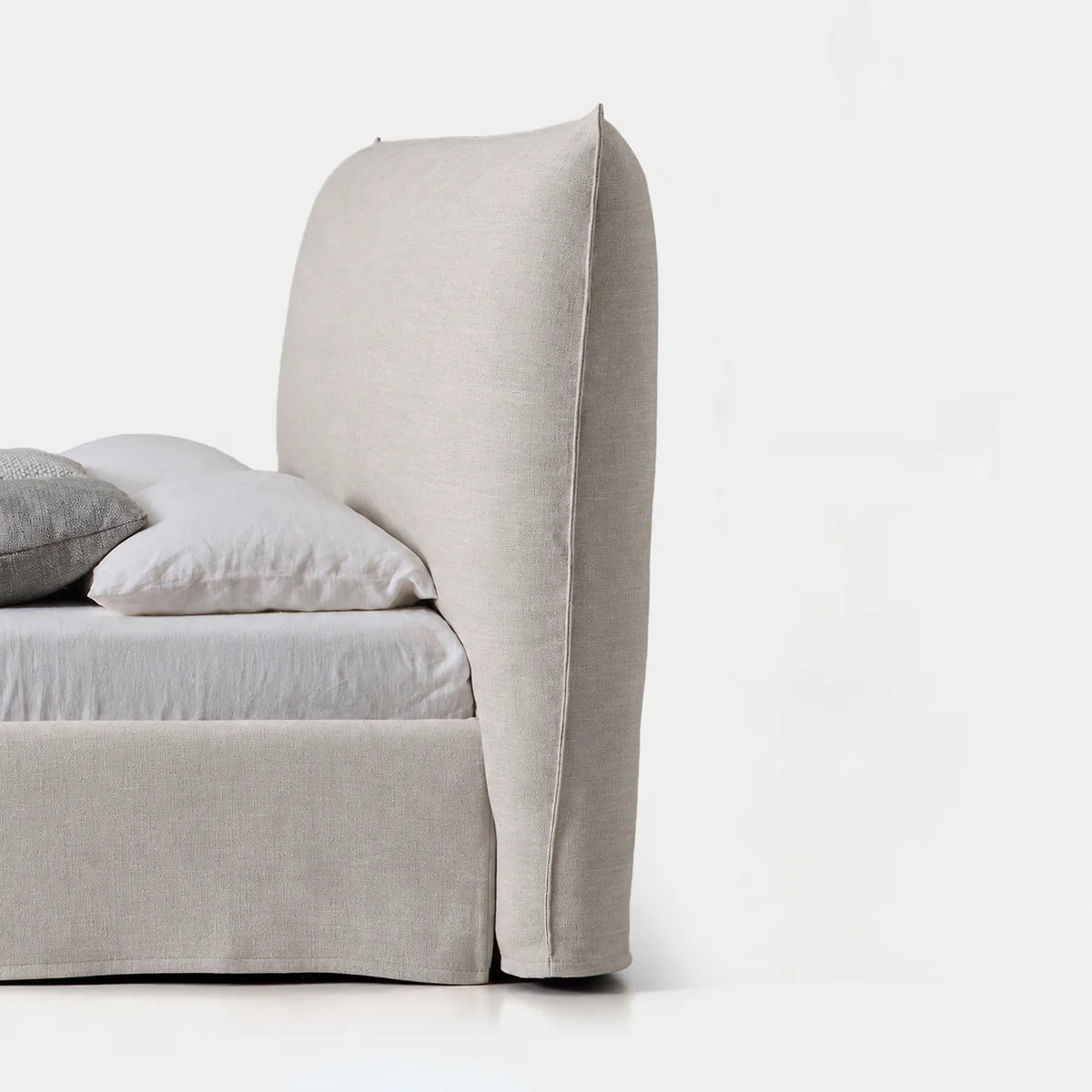 Custom Bed Frame Cover — Elara Flax · Ivory Cloud