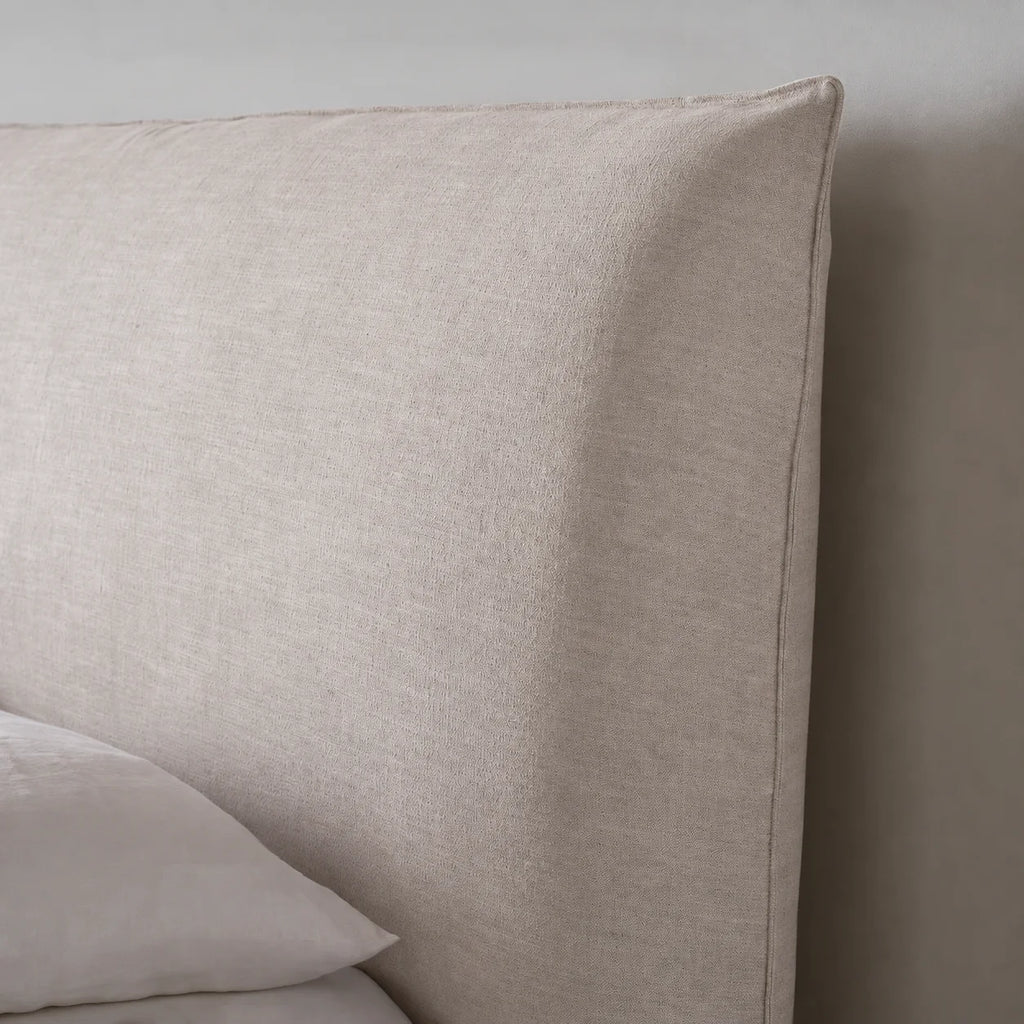 Custom Bed Frame Cover — Elara Flax · Ivory Cloud
