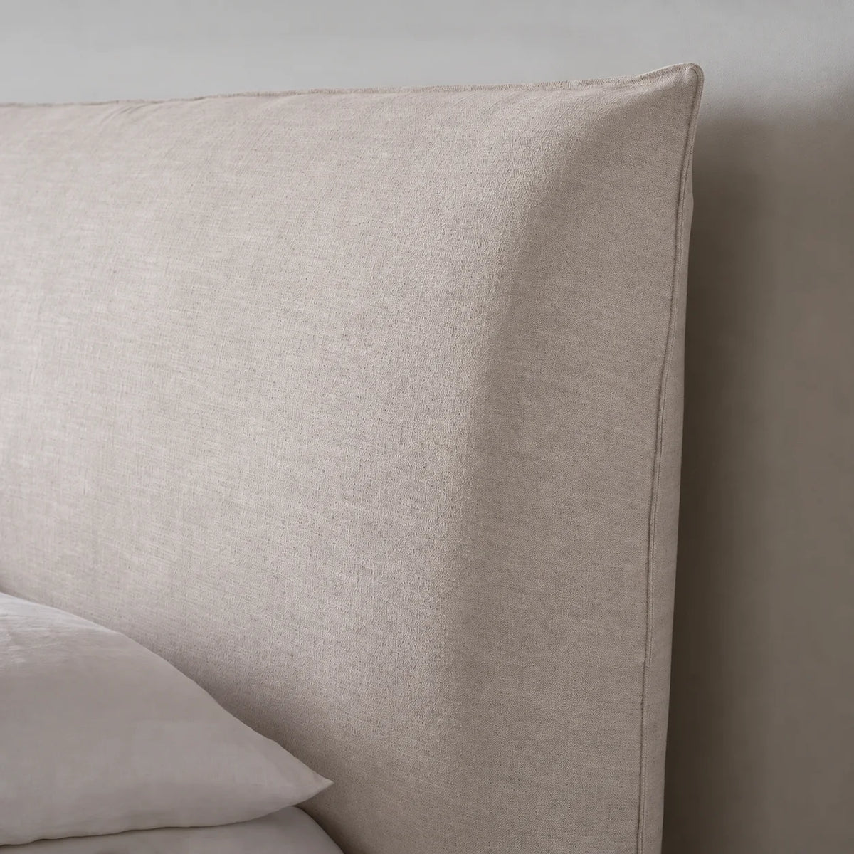 Custom Bed Frame Cover — Elara Flax · Ivory Cloud