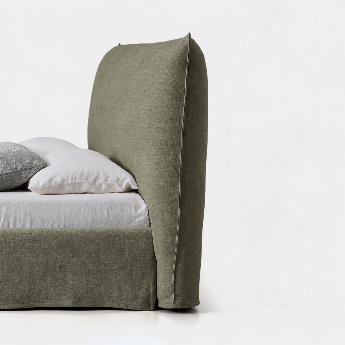 Custom Bed Frame Cover — Elara Flax · Matcha Mist