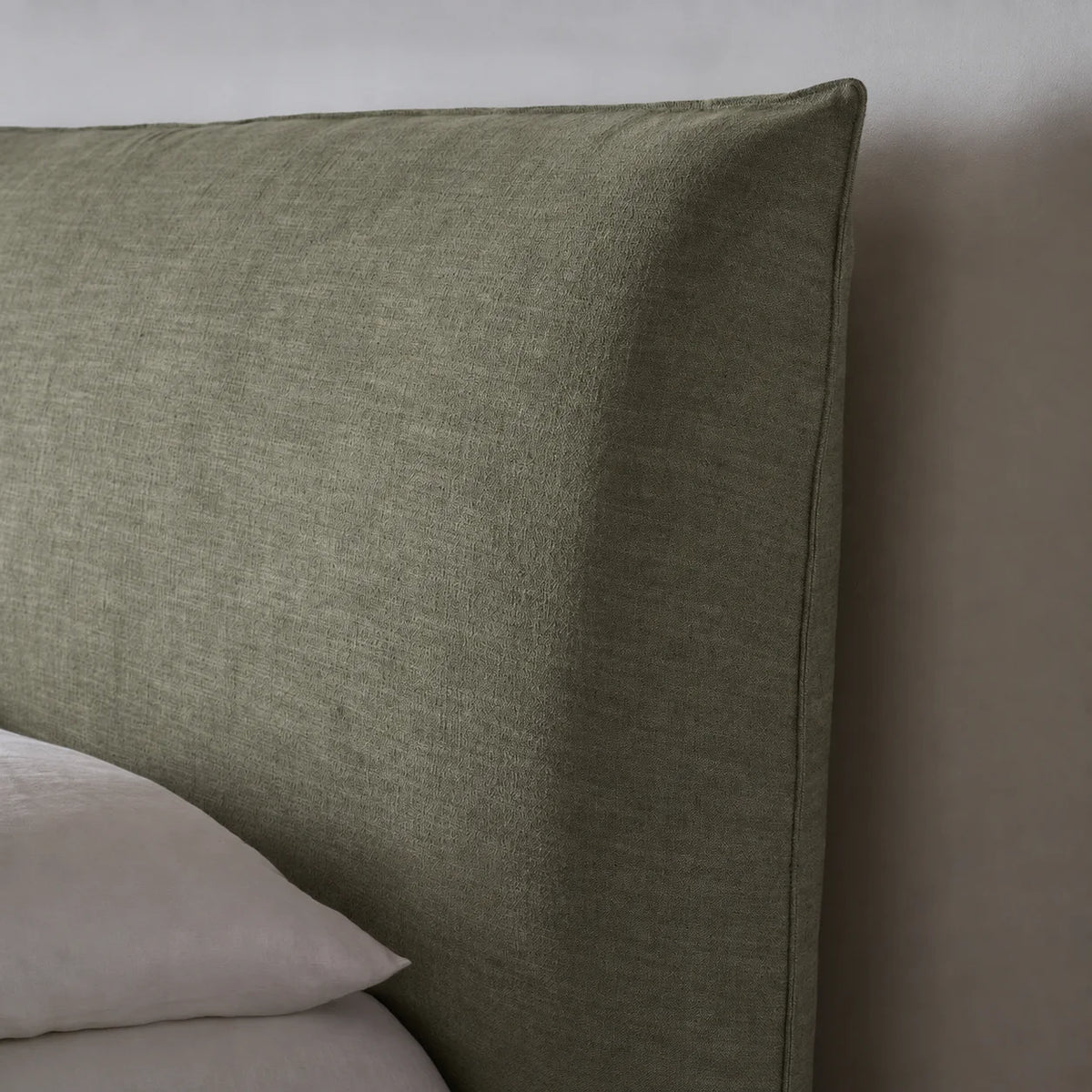 Custom Bed Frame Cover — Elara Flax · Matcha Mist