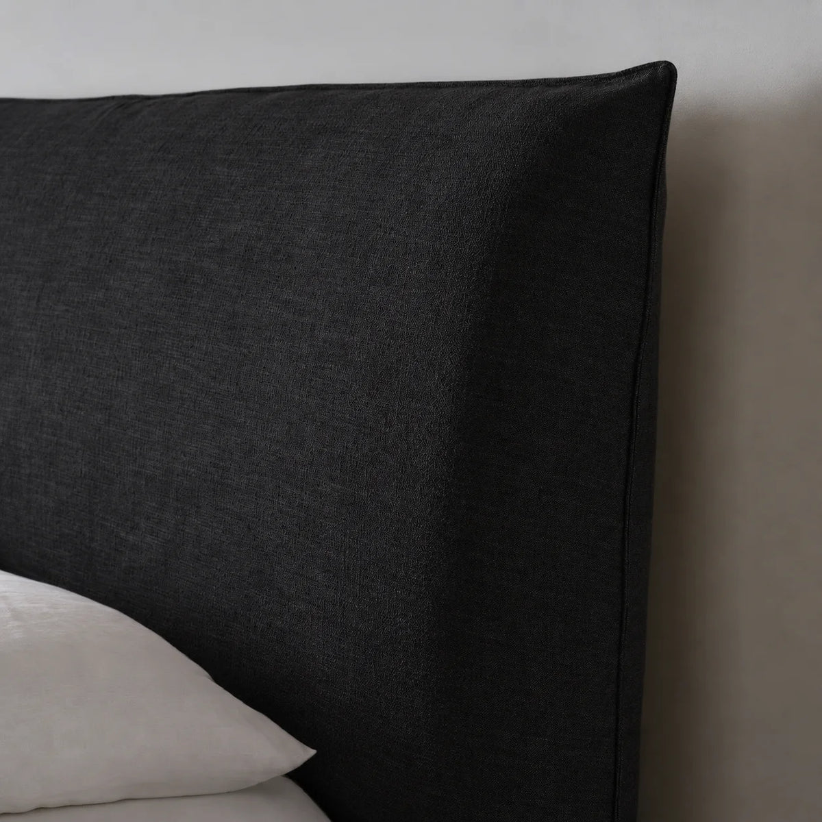 Custom Bed Frame Cover — Elara Flax · Obsidian Noir