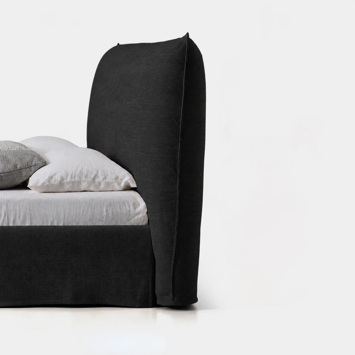 Custom Bed Frame Cover — Elara Flax · Obsidian Noir
