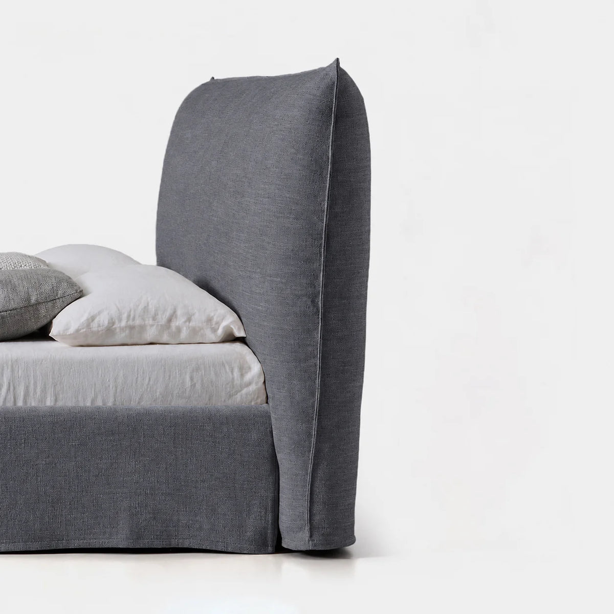 Custom Bed Frame Cover — Elara Flax · Platinum Drift