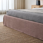Custom Bed Frame Cover — Elara Flax · Rosewood Dusk