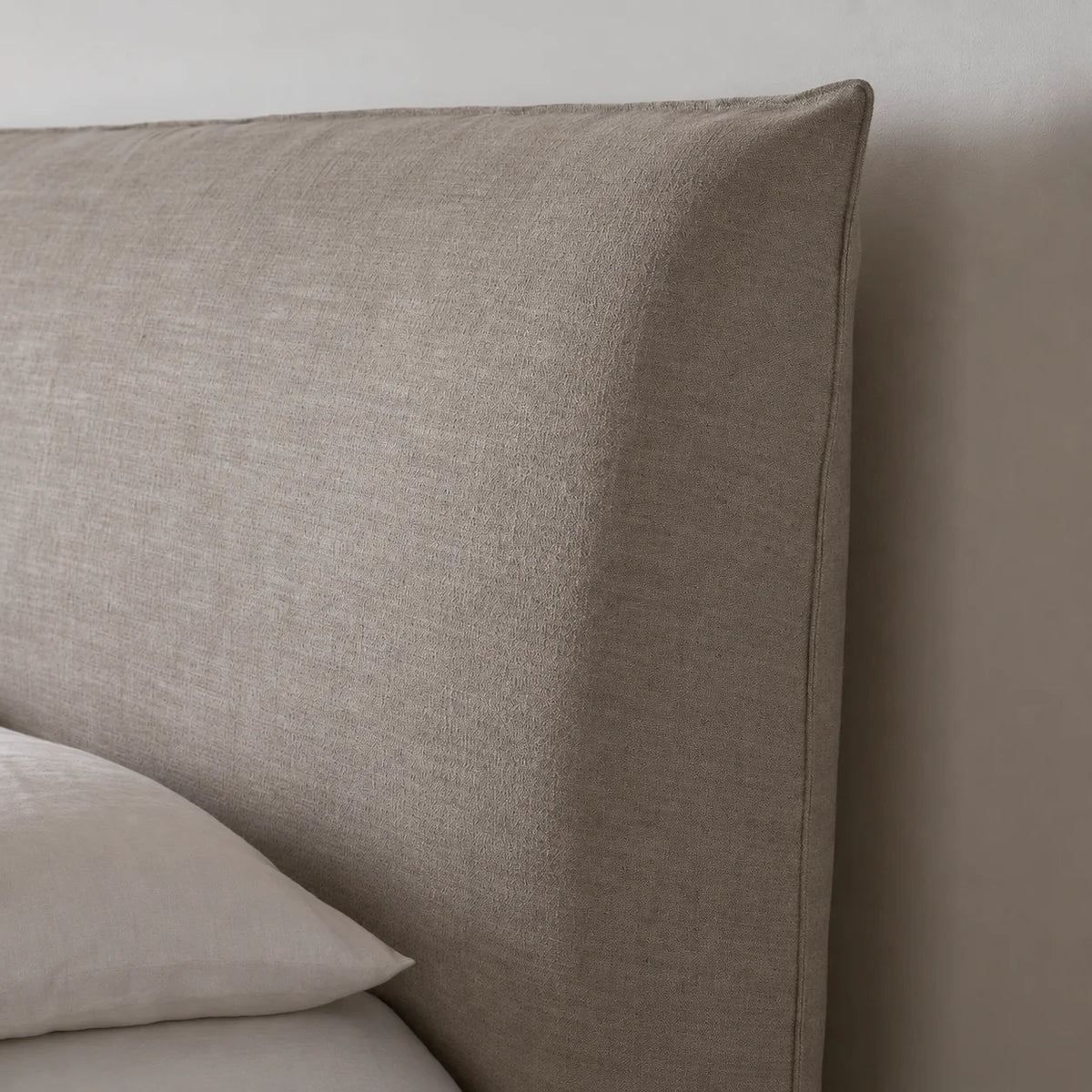 Custom Bed Frame Cover — Elara Flax · Sahara Camel