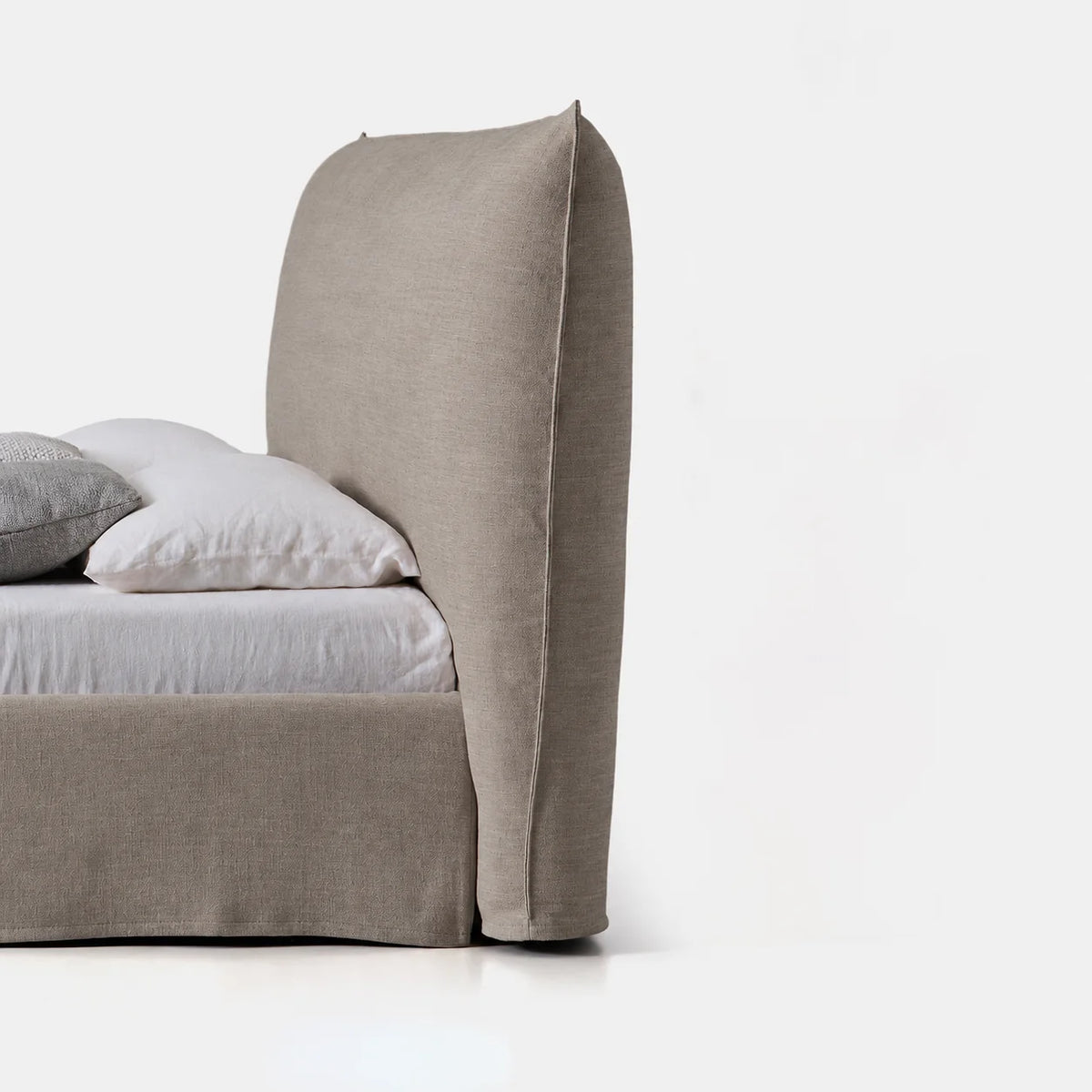 Custom Bed Frame Cover — Elara Flax · Sahara Camel