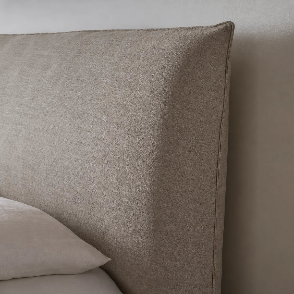 Custom Bed Frame Cover — Elara Flax · Sandstone Beige