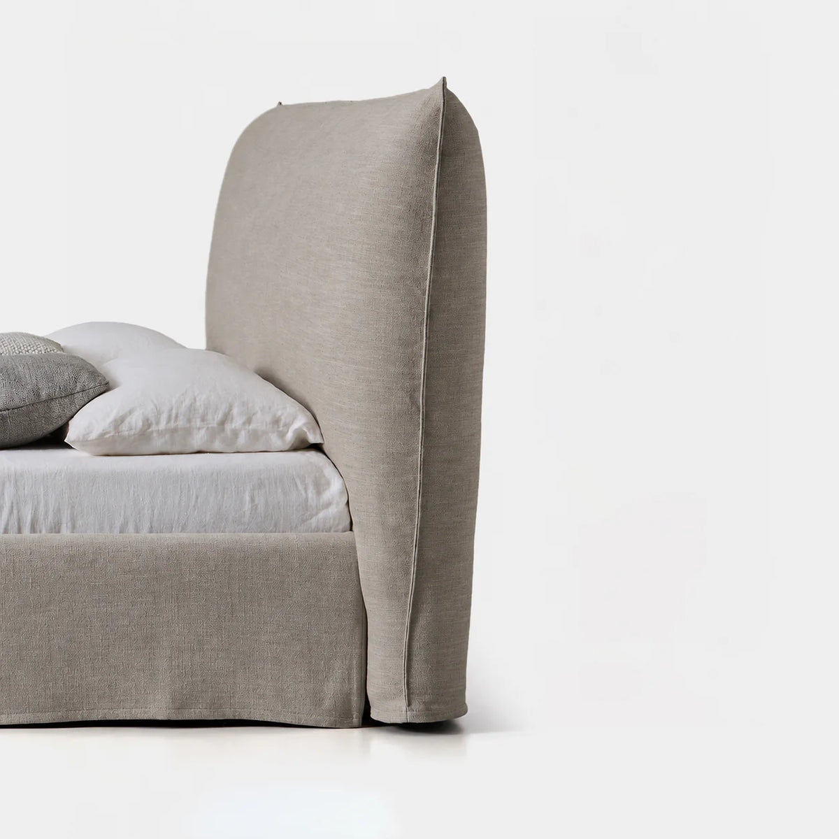 Custom Bed Frame Cover — Elara Flax · Sandstone Beige