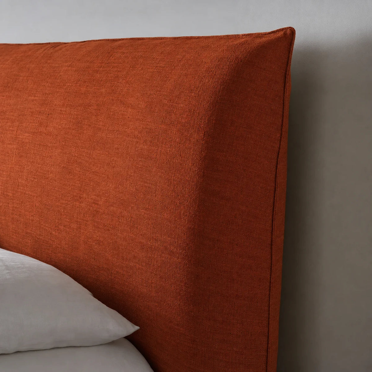 Custom Bed Frame Cover — Elara Flax · Sienna Flame