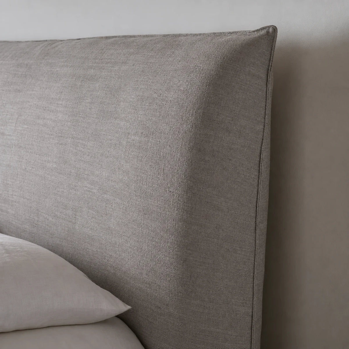 Custom Bed Frame Cover — Elara Flax · Silver Drift