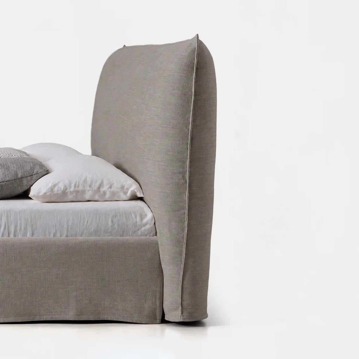 Custom Bed Frame Cover — Elara Flax · Silver Drift