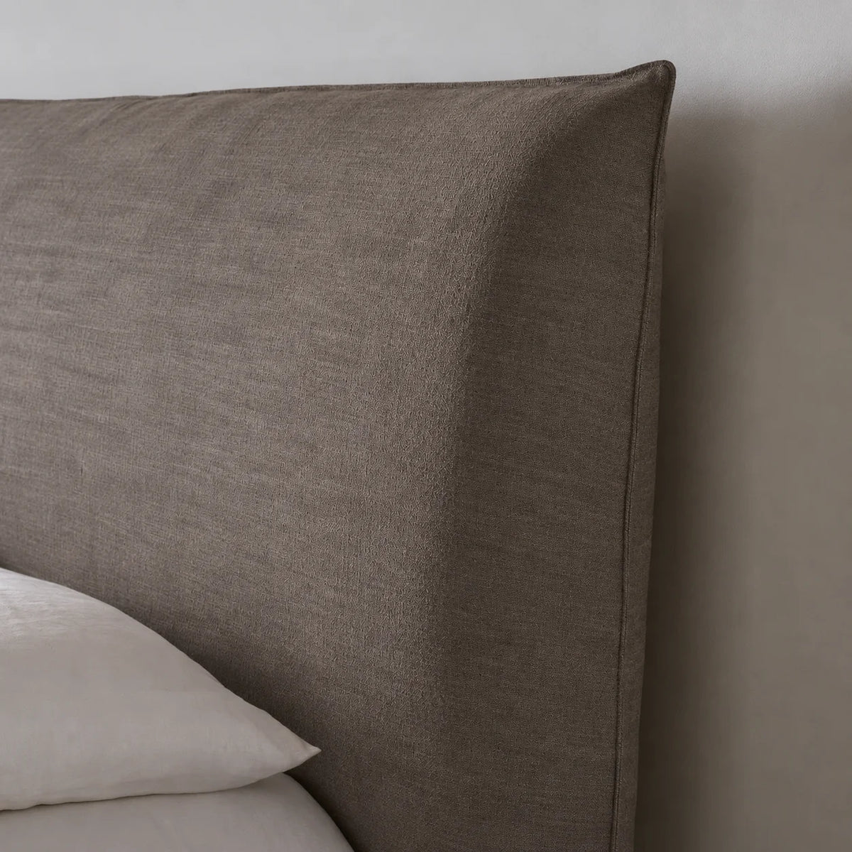 Custom Bed Frame Cover — Elara Flax · Velour Latte