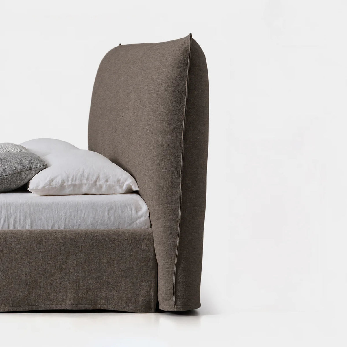 Custom Bed Frame Cover — Elara Flax · Velour Latte