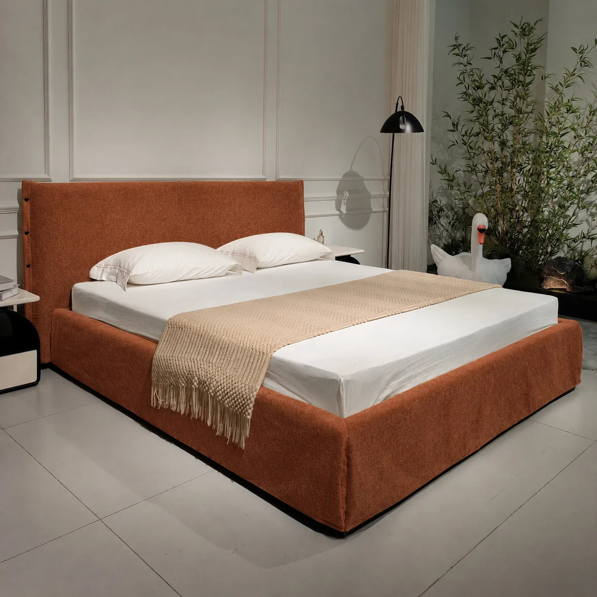Custom Bed Frame Cover — Luna · Burnished Caramel