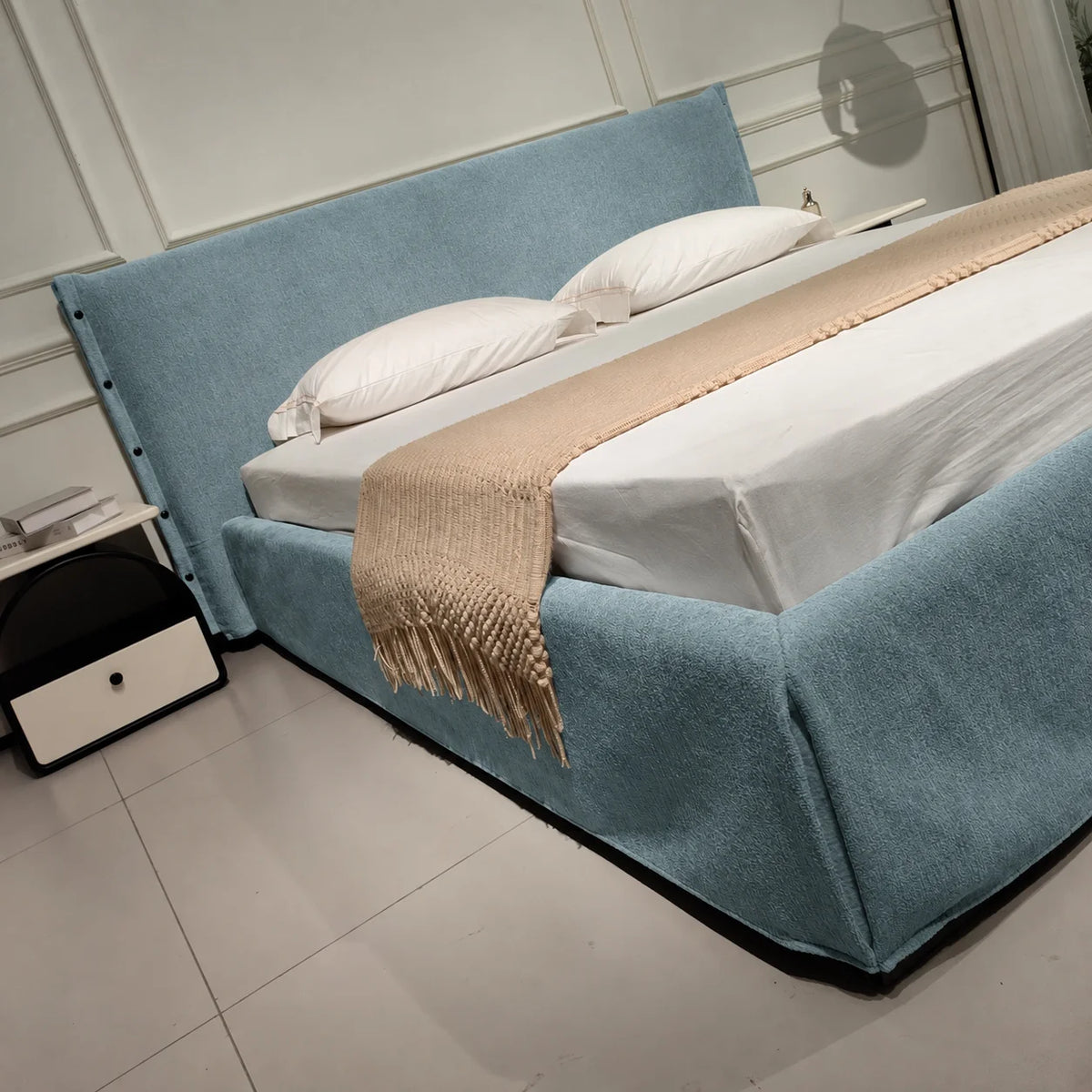 Custom Bed Frame Cover — Luna · Lagoon Silk