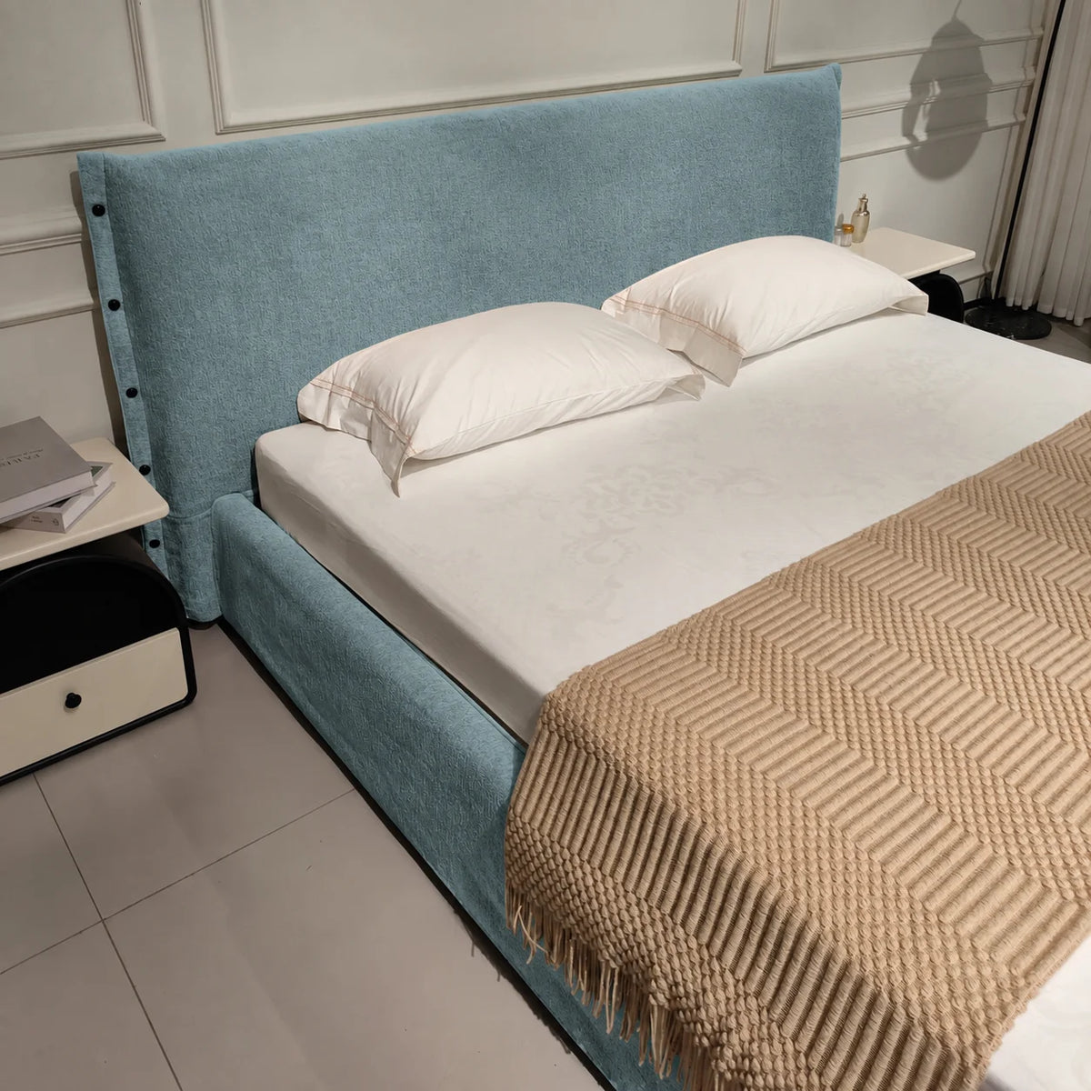 Custom Bed Frame Cover — Luna · Lagoon Silk