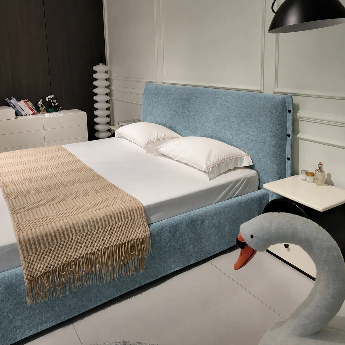 Custom Bed Frame Cover — Luna · Lagoon Silk