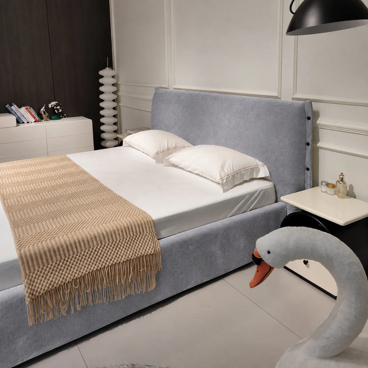 Custom Bed Frame Cover — Luna · Meteor Ash