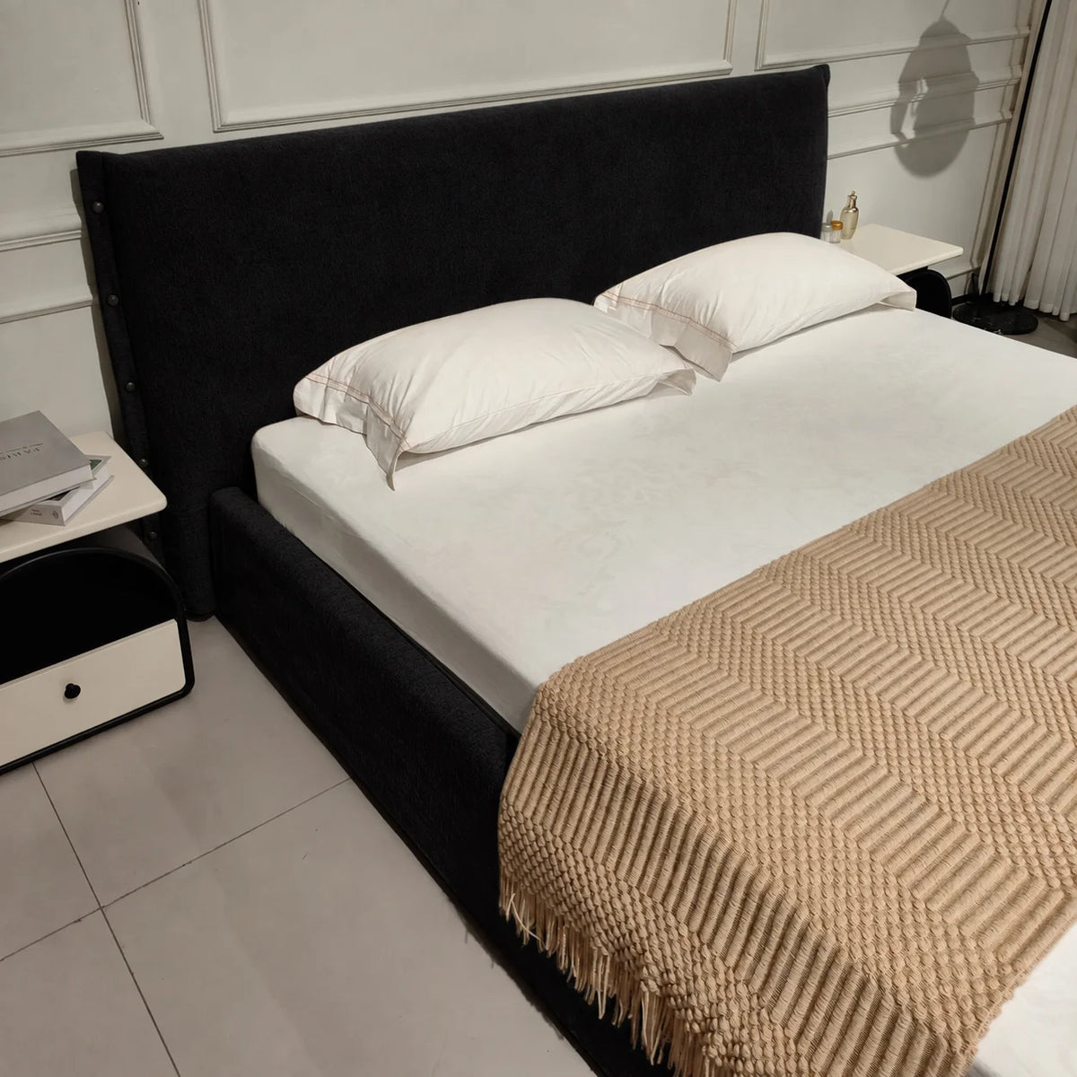Custom Bed Frame Cover — Luna · Obsidian Matte