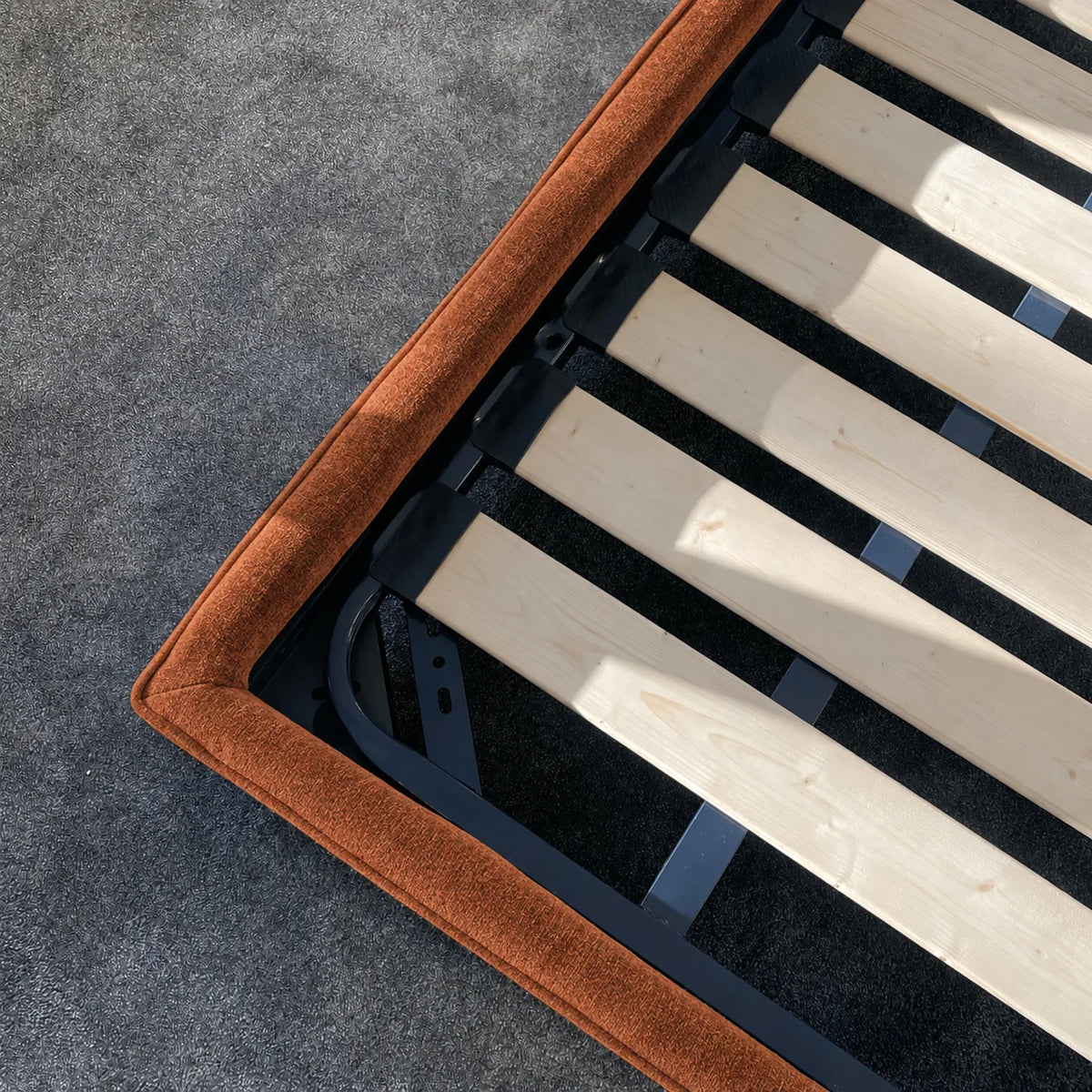 Custom Bed Frame Cover — Mistveil WX818 · Burnt Amber