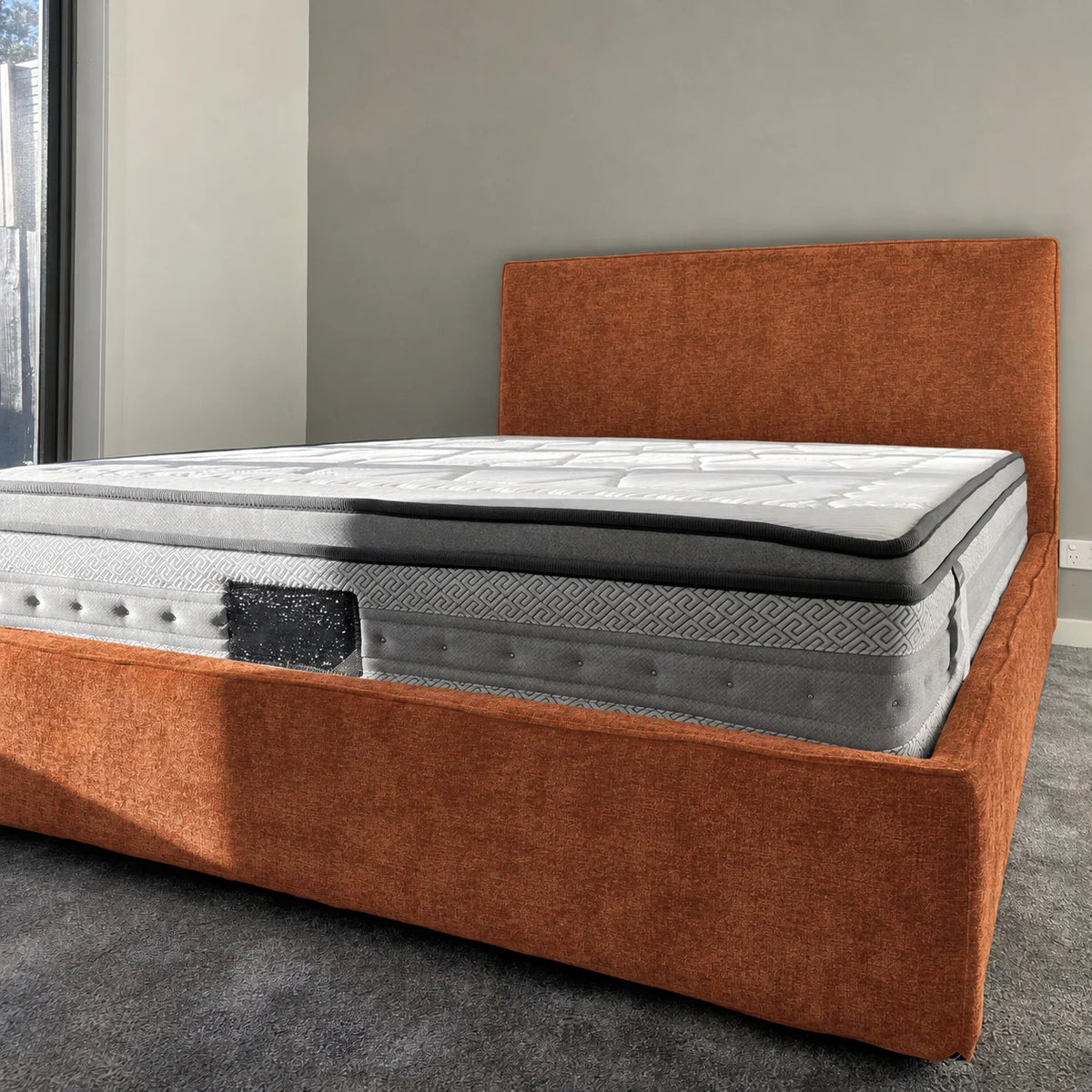 Custom Bed Frame Cover — Mistveil WX818 · Burnt Amber
