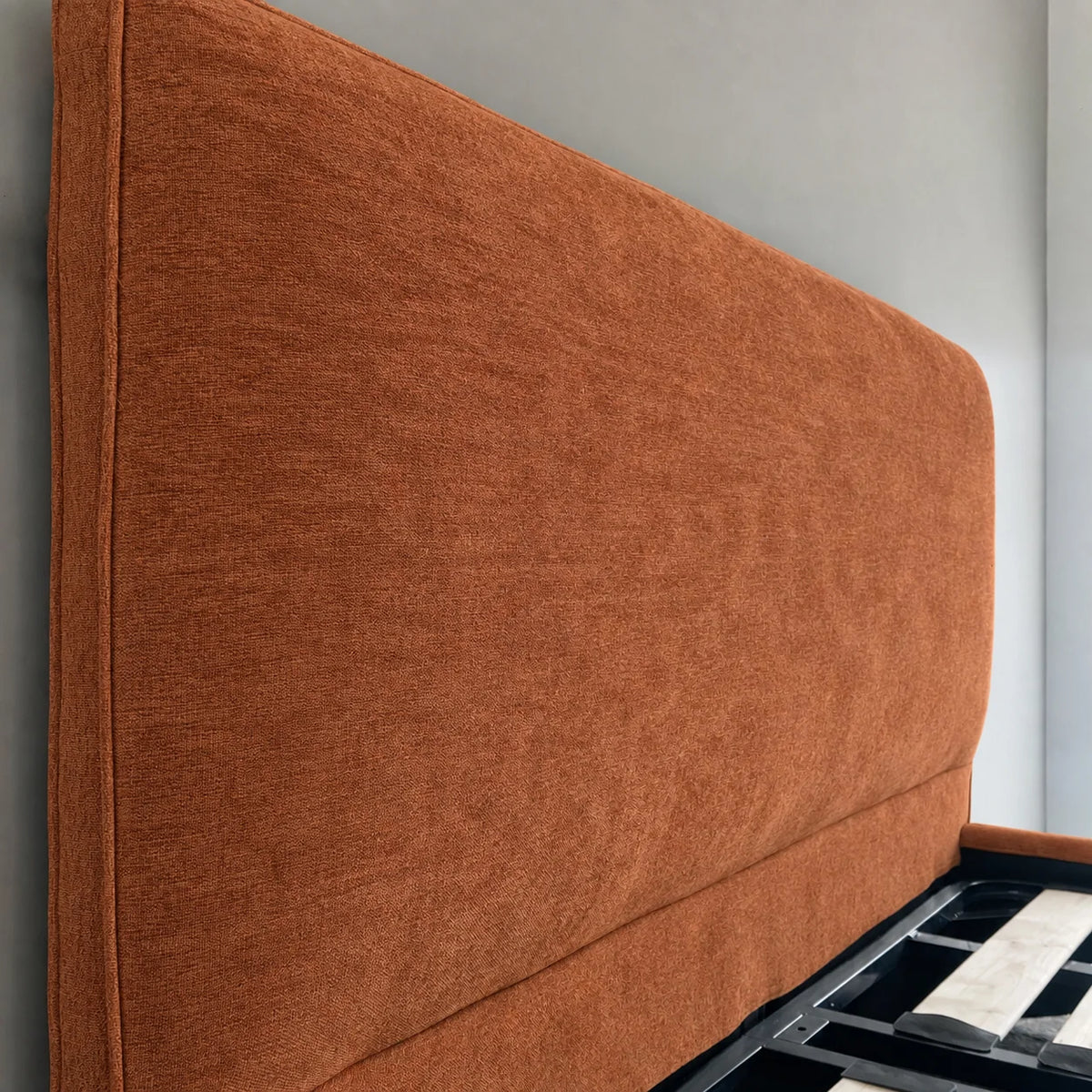 Custom Bed Frame Cover — Mistveil WX818 · Burnt Amber