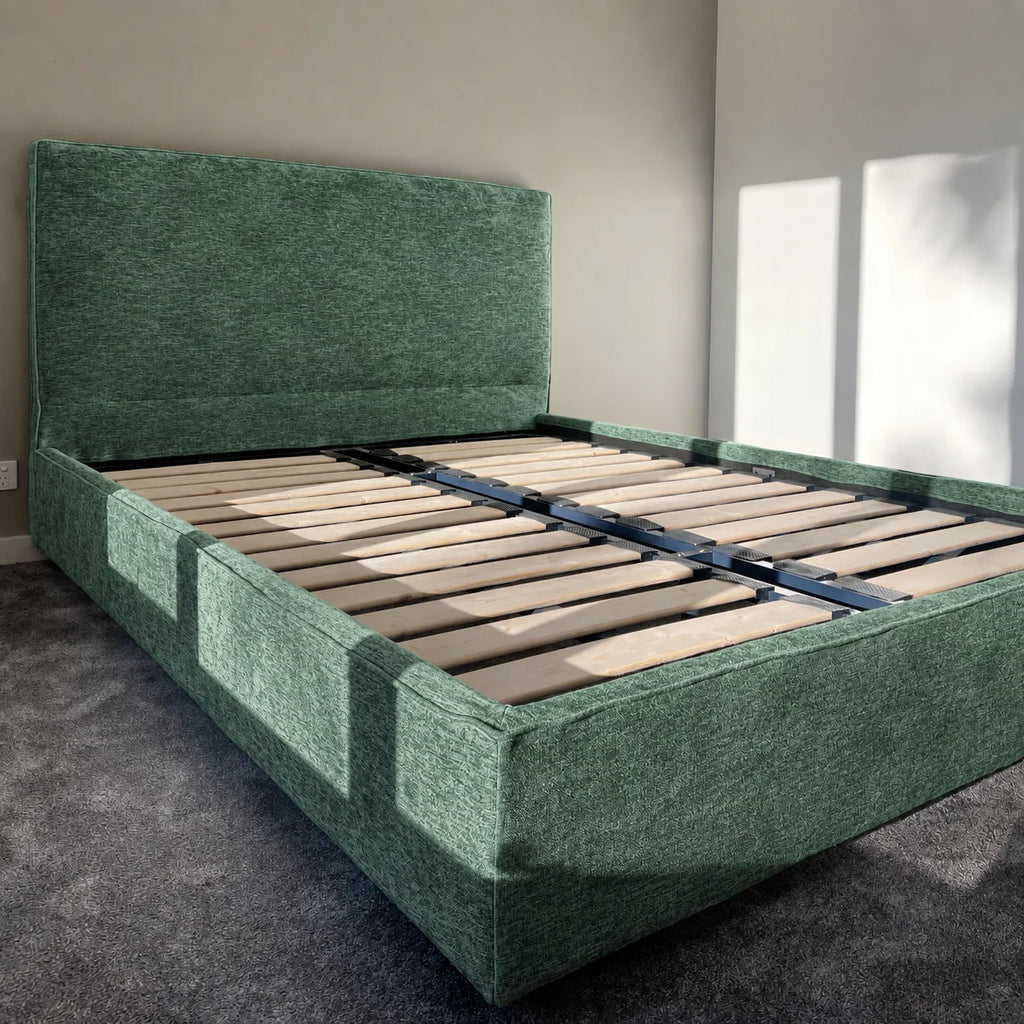 Custom Bed Frame Cover — Mistveil WX818 · Emerald Luxe