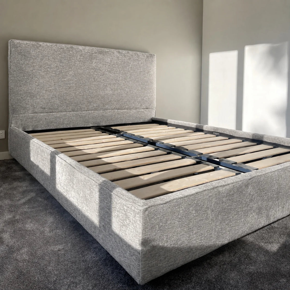 Custom Bed Frame Cover — Mistveil WX818 · Silver Fog